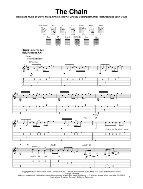 The Chain - Fleetwood Mac, Stevie Nicks (Easy Guitar with TAB)