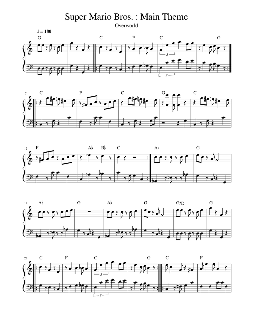 Super Mario Bros. : Main Theme Sheet music for Piano (Solo) Easy 