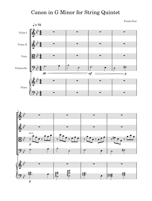 Canon in G Minor for String Quartet
