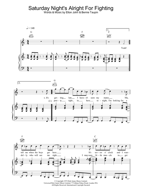 Saturday Night's Alright For Fighting - Elton John (Piano-Vocal-Guitar (Piano Accompaniment))