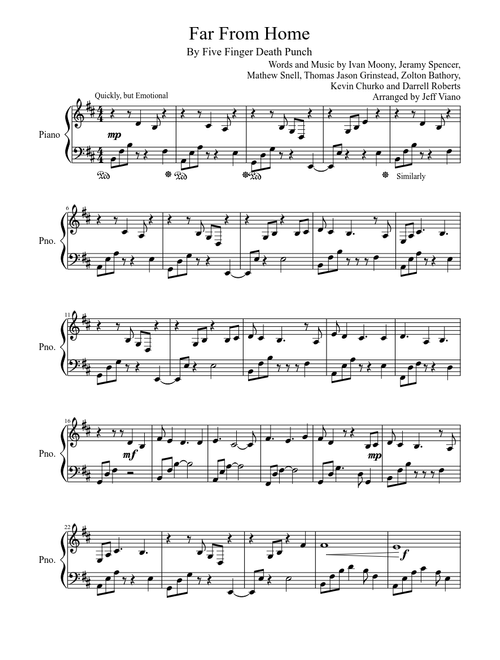 Far From Home Five Finger Death Punch Piano Solo