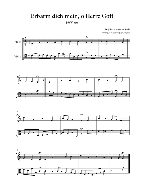 Erbarm dich mein, o Herre Gott (Flute and Viola) - Johann Sebastian Bach (Arr. Henrique Oliveira) (Instrumental Duet)