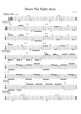 Dance The Night Away – Cream Sheet Music and Tab with Chords for
