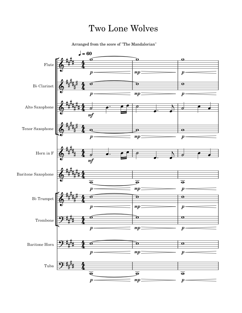 Two Lone Wolves Sheet music for Trombone, Tuba, Flute, Clarinet in b ...
