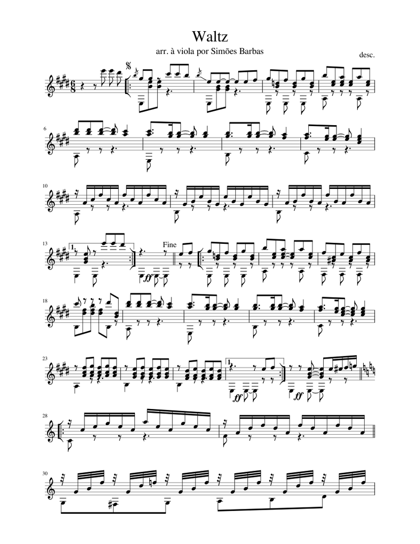 Waltz 6/8 Sheet Music for Guitar (Solo) | MuseScore.com