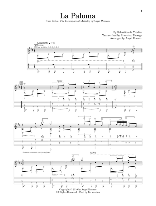 La Paloma - Angel Romero, Sebastian de Yradier (Solo Guitar)