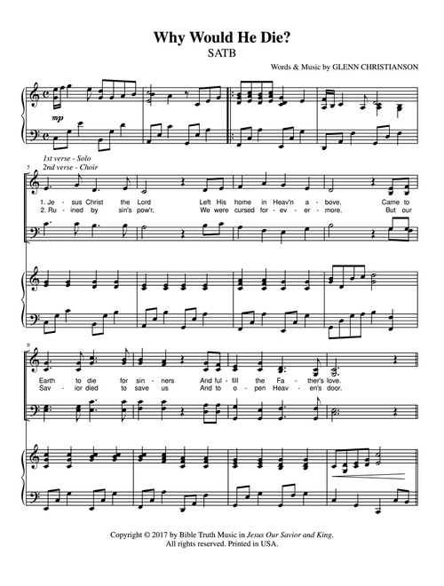Why Would He Die? - Glenn Christianson (Choral, SATB)