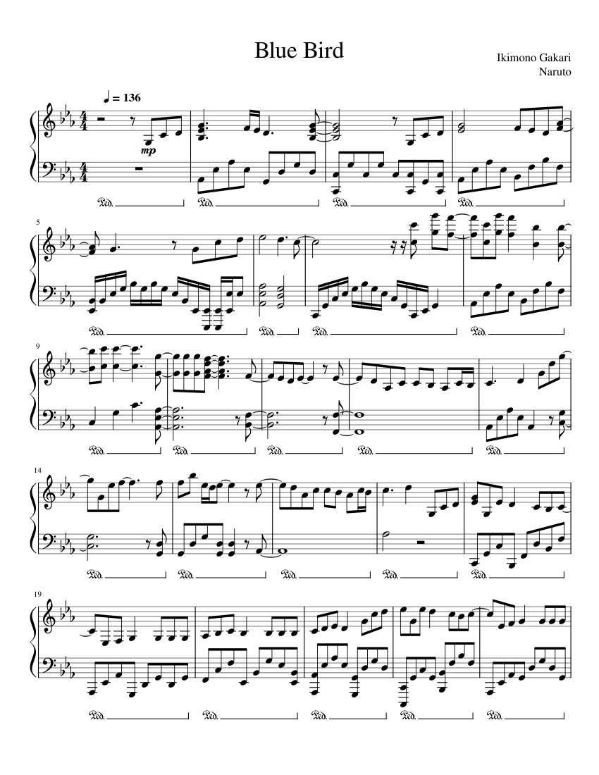 Blue Bird by Ikimono Gakari from Naruto Sheet Music for Piano (Solo ...