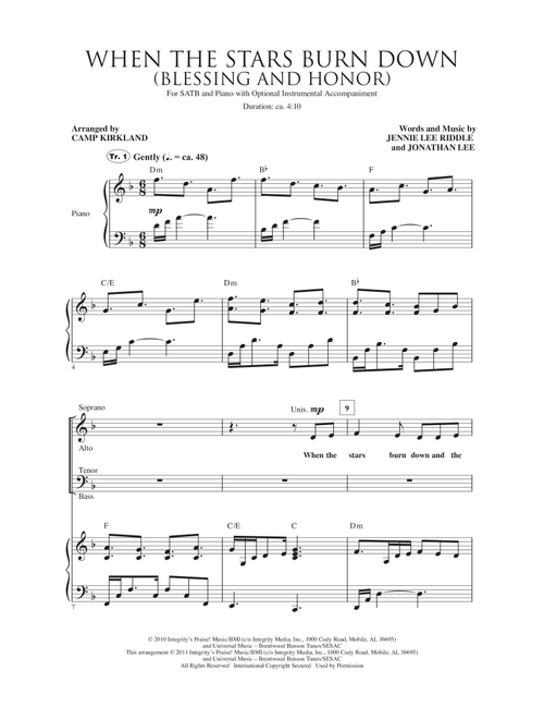 When The Stars Burn Down (Blessing And Honor) (Arr. Camp Kirkland) - Jennie Lee Riddle, Jonathan Lee (Choral, SATB)