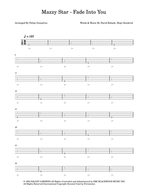 Fade Into You (Arr. The Ninja) - Hope Sandoval, David Roback (Bass Tab)