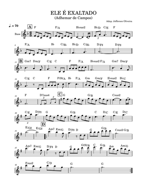 Ele É Exaltado - Partitura melodia com cifra - Adhemar de Campos (Lead Sheet - Fake Book)