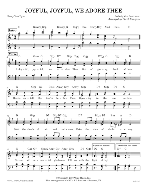 Joyful, Joyful, We Adore Thee [Tornquist] - Beethoven, Van Dyke