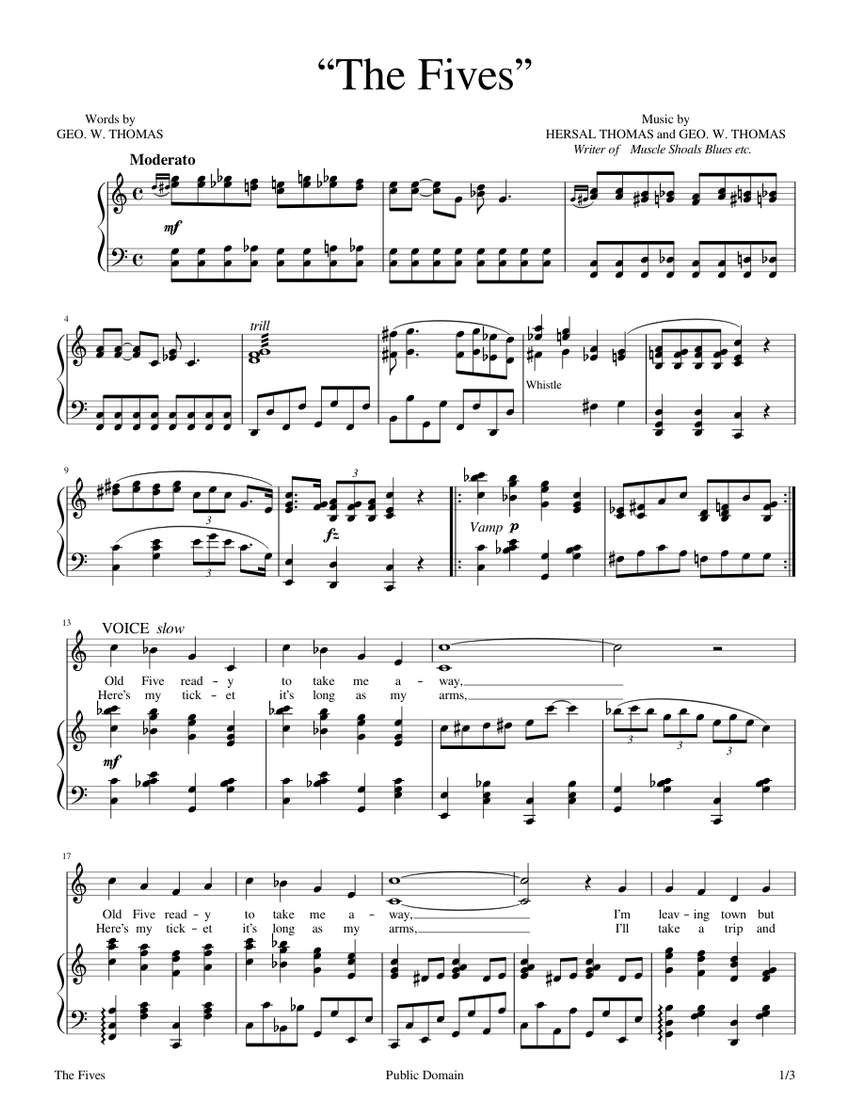 The Fives - George and Hersal Thomas - 1922 Sheet Music for Piano