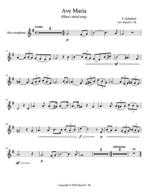 Ave Maria for alto saxophone and piano (Arr. Daniel C. M.) - Franz Schubert (Alto Sax and Piano)