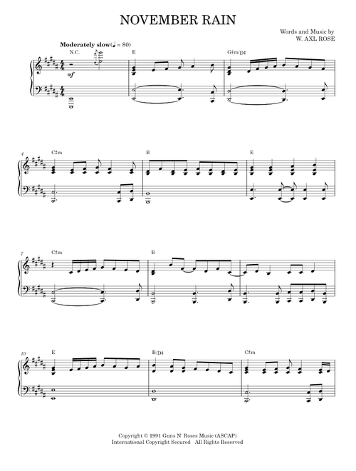 November Rain - Guns N' Roses (Piano Vocal)