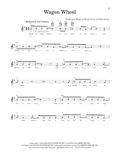 Wagon Wheel - Old Crow Medicine Show, Darius Rucker (Easy Guitar)
