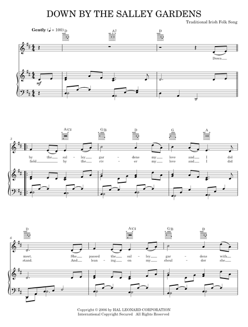 Down By The Sally Gardens - Irish Folksong (Piano-Vocal-Guitar)