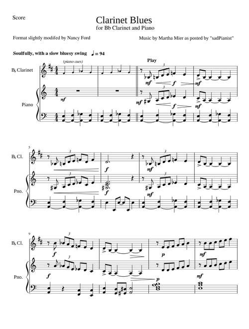 Clarinet Blues - Martha Mier (Bb Clarinet and Piano)