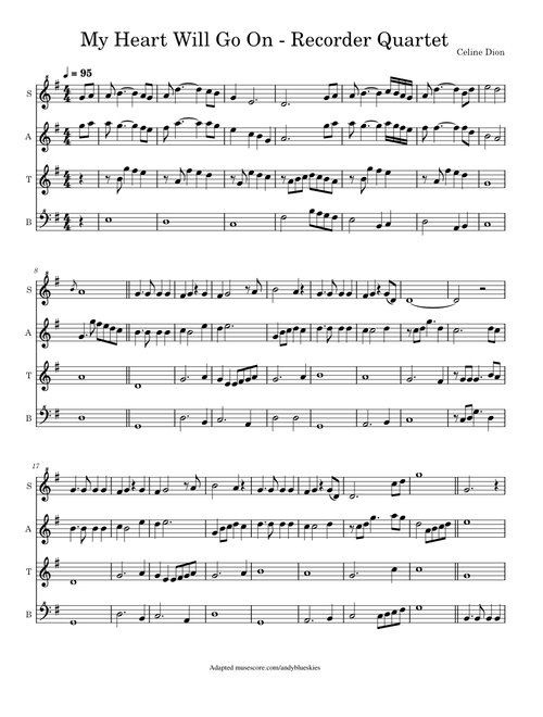 My Heart Will Go On – Recorder Quartet