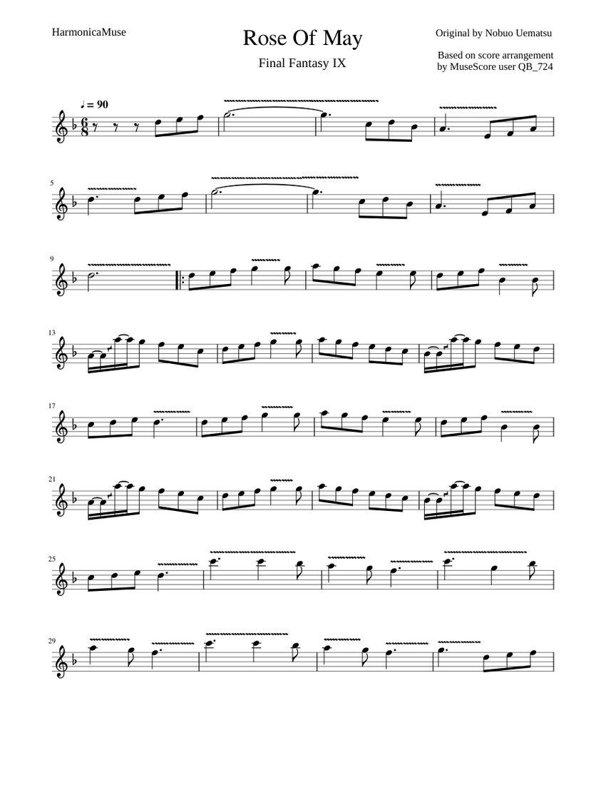 Final Fantasy IX: Rose Of May (Harmonica) Sheet Music for