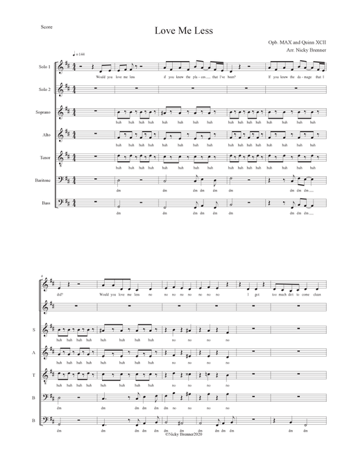 Love Me Less (Arr. Nicky Brenner) - Max & Quinn Xcll (Choral, Mixed Choir)