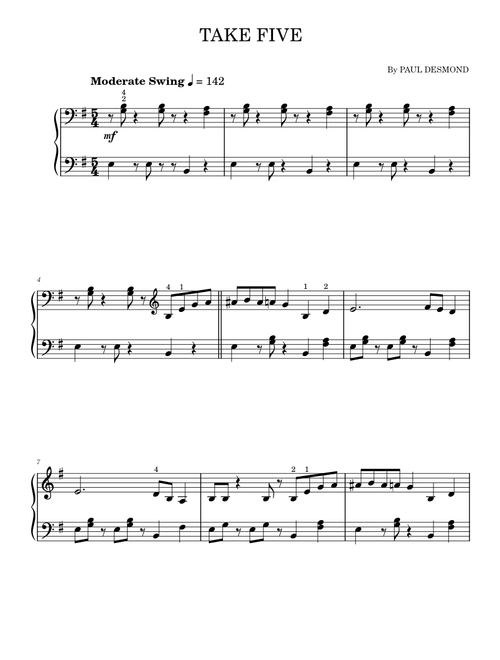Take Five - Paul Desmond (Easy Piano)