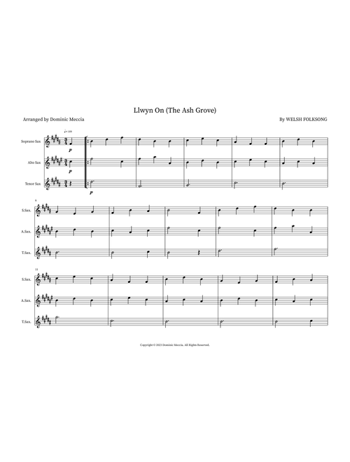 Llwyn On (The Ash Grove) (Arr. Dominic Meccia) - Welsh Folksong (Small Ensemble)