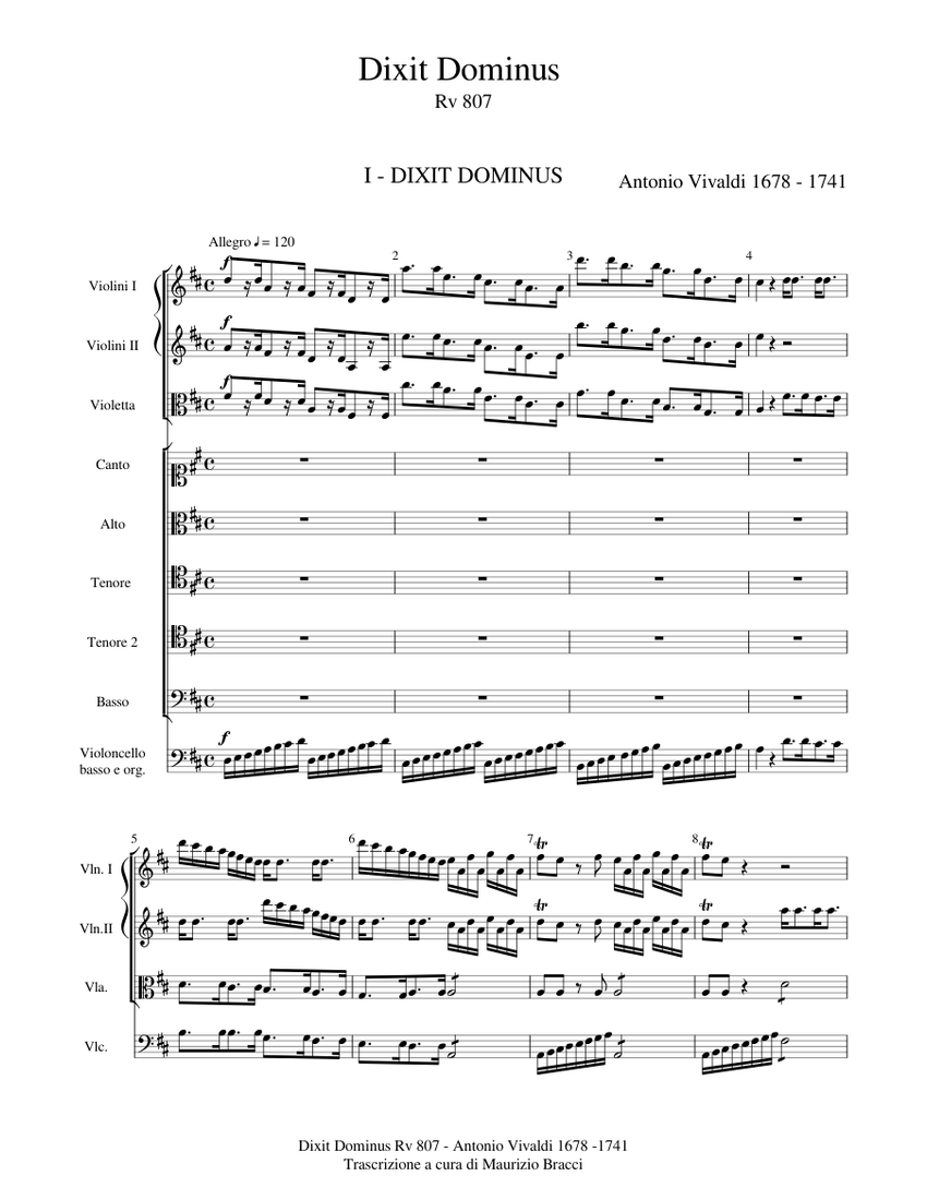 Antonio Vivaldi - Dixit Dominus RV 807 ( I - II - III - IV ) Sheet