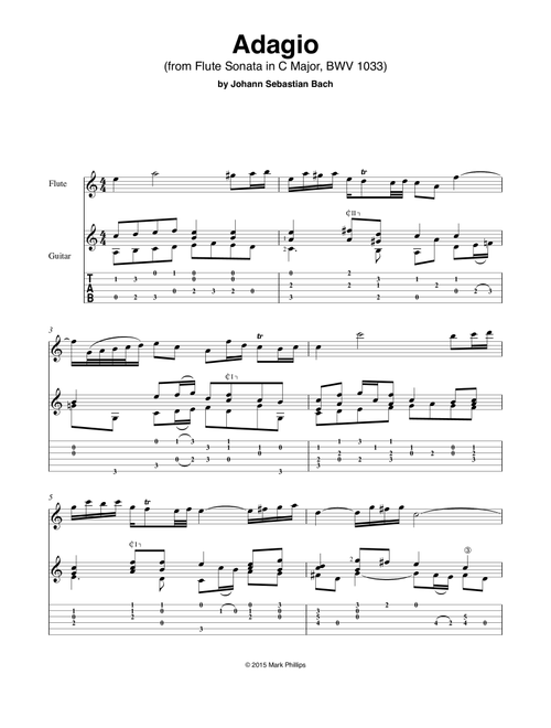 "Adagio" from Flute Sonata in C Major, BWV 1033 (Arr. Mark Phillips) - Johann Sebastian Bach (Instrumental Duet)