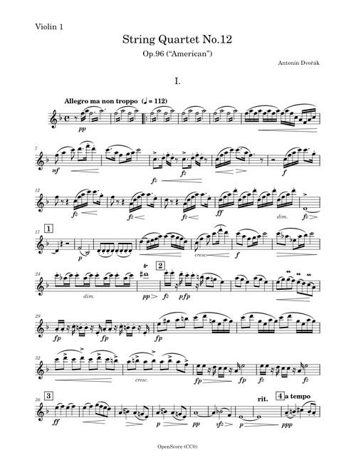 String Quartet No.12, Op.96 (“American”) – Antonín Dvořák - Violin 1 PART