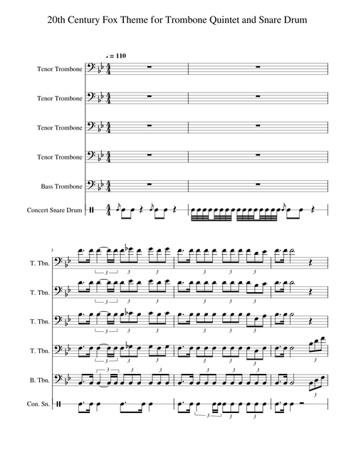 20th Century Fox Theme Trombone Quintet with Snare Drum