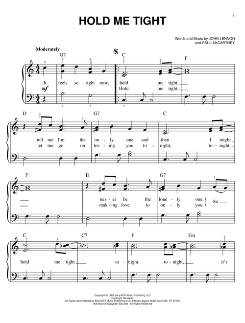 Hold Me Tight - The Beatles, Across The Universe (Movie) (Easy Piano)