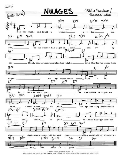 Nuages - Django Reinhardt (Real Book - Melody-Chords-Lyrics)