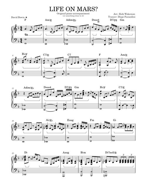 Life on mars – David Bowie – Original Piano Accompaniment (Or Something Close to it)