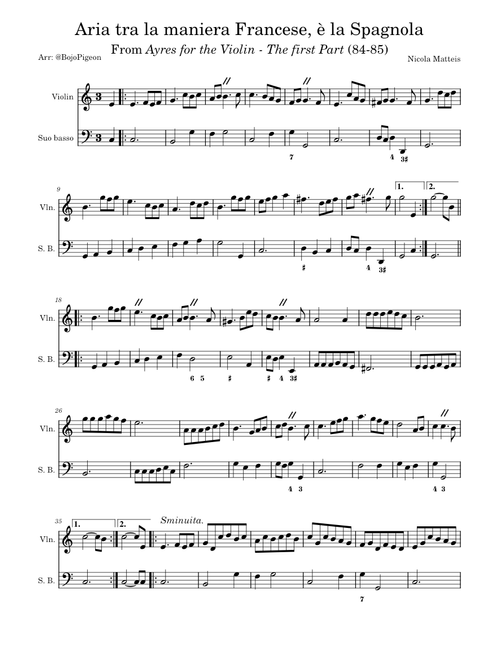 Ayrs for the Violin: The first Part: Aria tra la maniera Francese, è la Spagnola – Nicola Matteis
