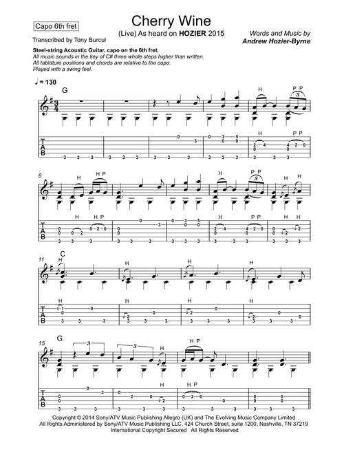 Cherry Wine (Arr. Tony Burcul) - Hozier (Guitar Tab)