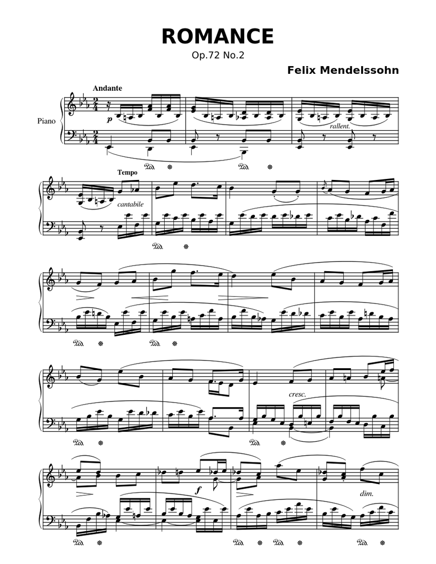 Romance mendelssohn piano tutorial
