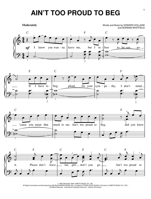 Ain't Too Proud To Beg - The Temptations (Easy Piano)