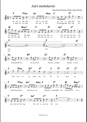 Play Official version of Ain't Misbehavin' Sheet Music by Thomas