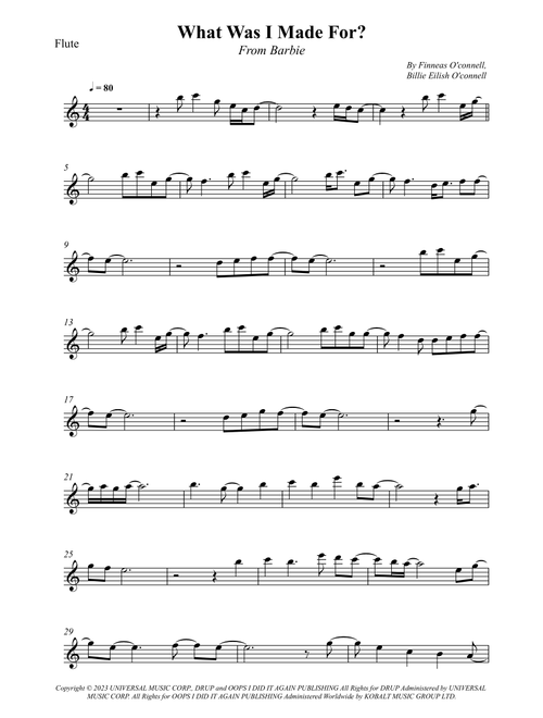 What Was I Made For? (Arr. Wesley S. SIlva) - Billie Eilish (Flute Solo)