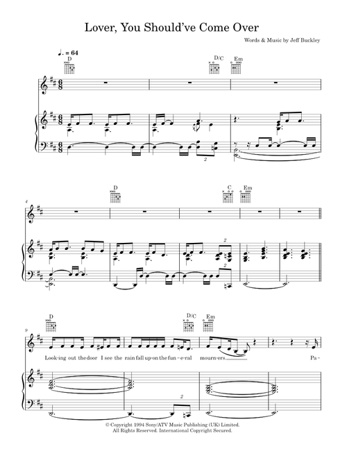 Lover, You Should've Come Over - Jamie Cullum, Jeff Buckley (Piano-Vocal-Guitar (Piano Accompaniment))