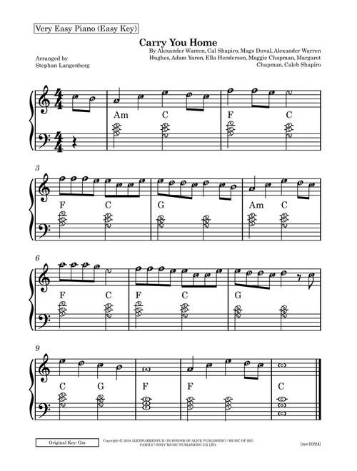 Carry You Home (Arr. Stephan Langenberg) - Alex Warren (Piano Solo)