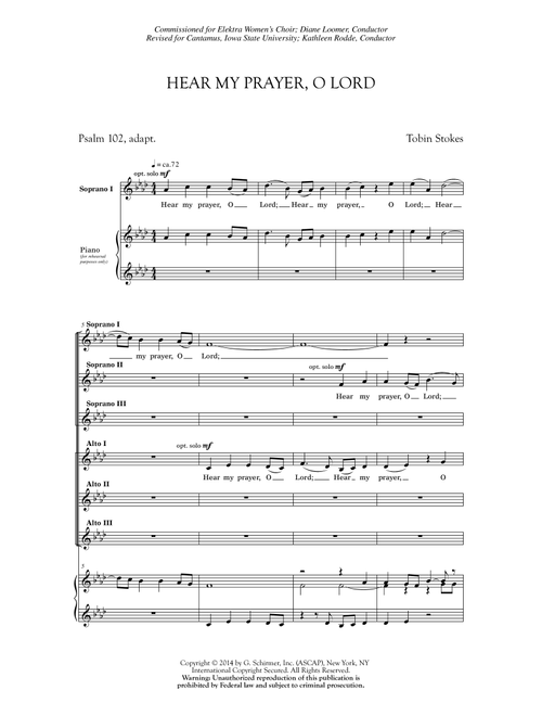 Hear My Prayer, Oh Lord - Tobin Stokes (Choral, SSA)