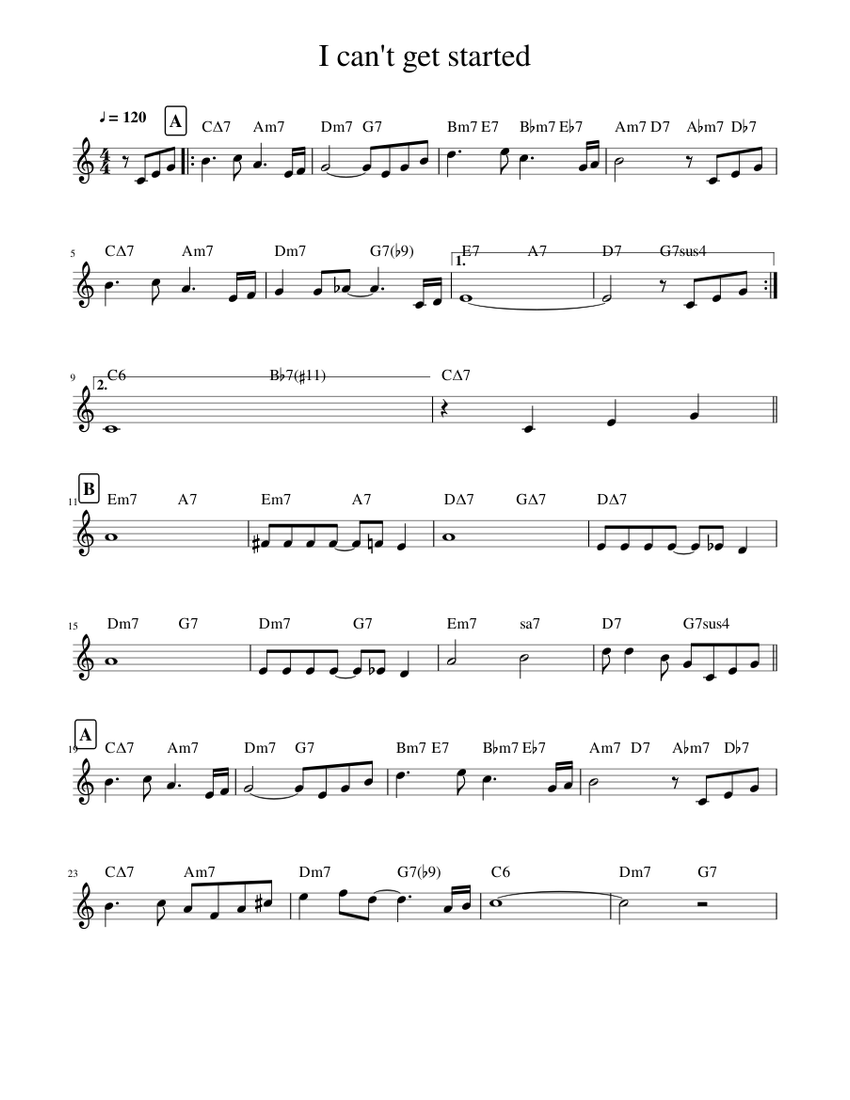 I can't get started Sheet Music with Chords for Piano (Solo) easy