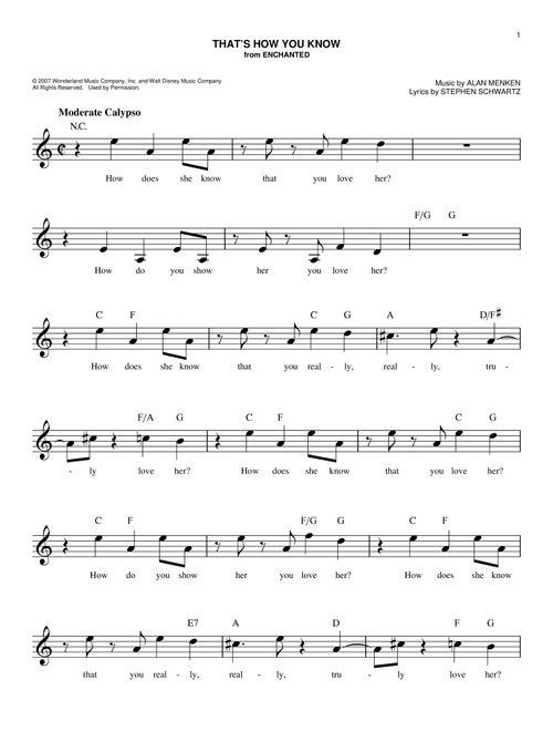 That's How You Know (from Enchanted) - Amy Adams (Easy Lead Sheet - Fake Book)