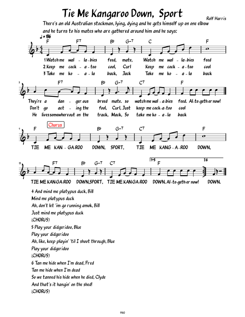 Tie Me Kangaroo Down, Sport (Lead sheet with lyrics ) Sheet music for