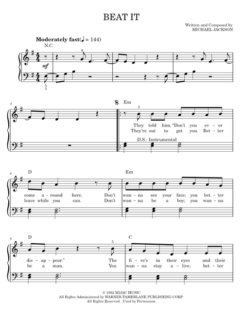 Beat It - Michael Jackson (Easy Piano)