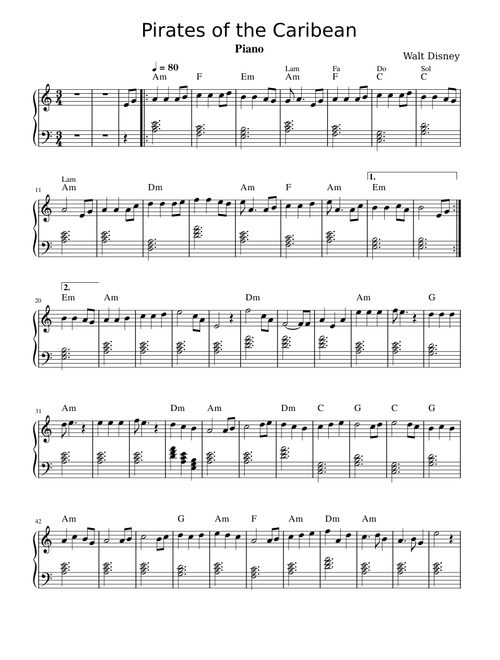 Pirates of the Caribean Piano easy – WONDERLAND MUSIC
