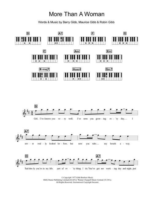 More Than A Woman - Bee Gees (Piano Chords-Lyrics)