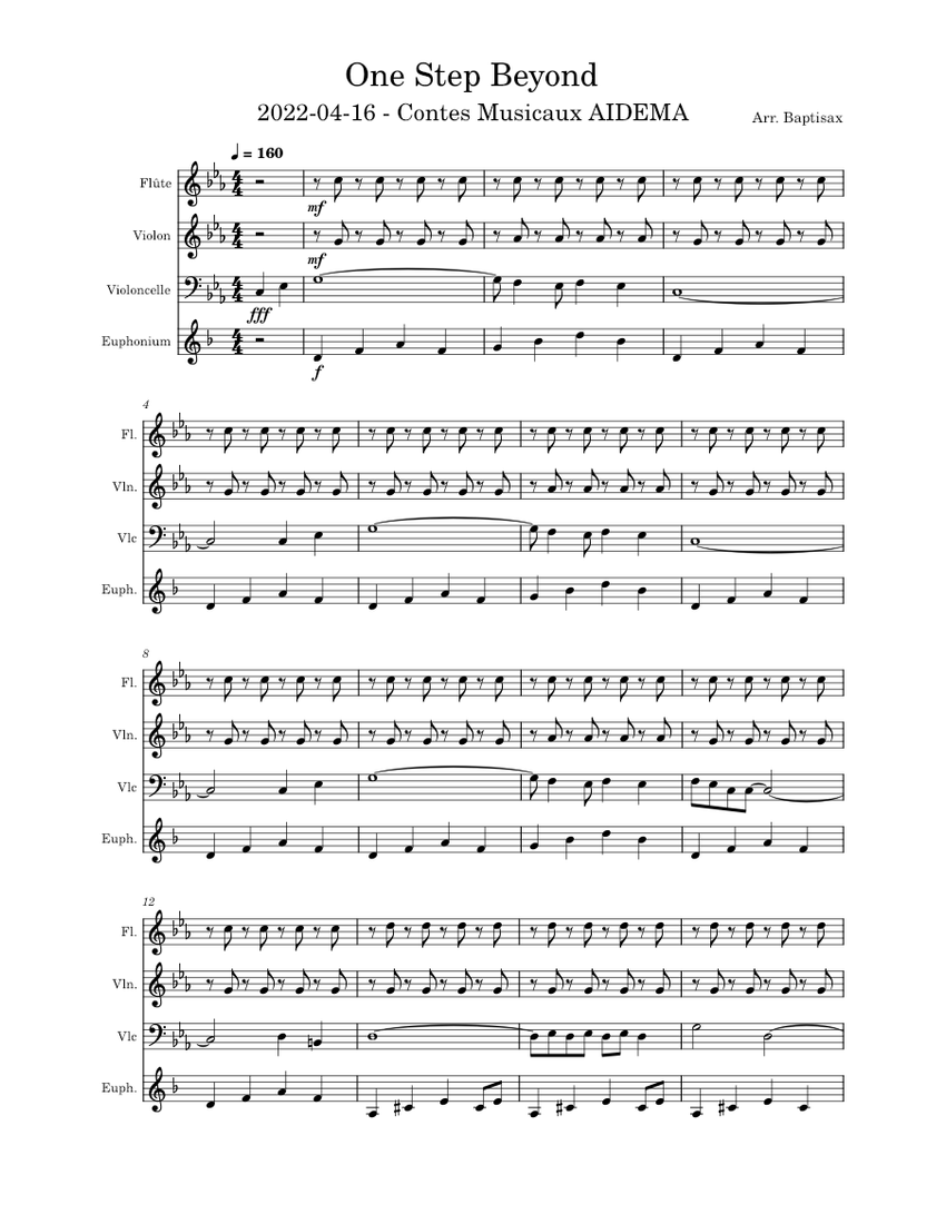 One step beyond madness sheet music for euphonium flute violin